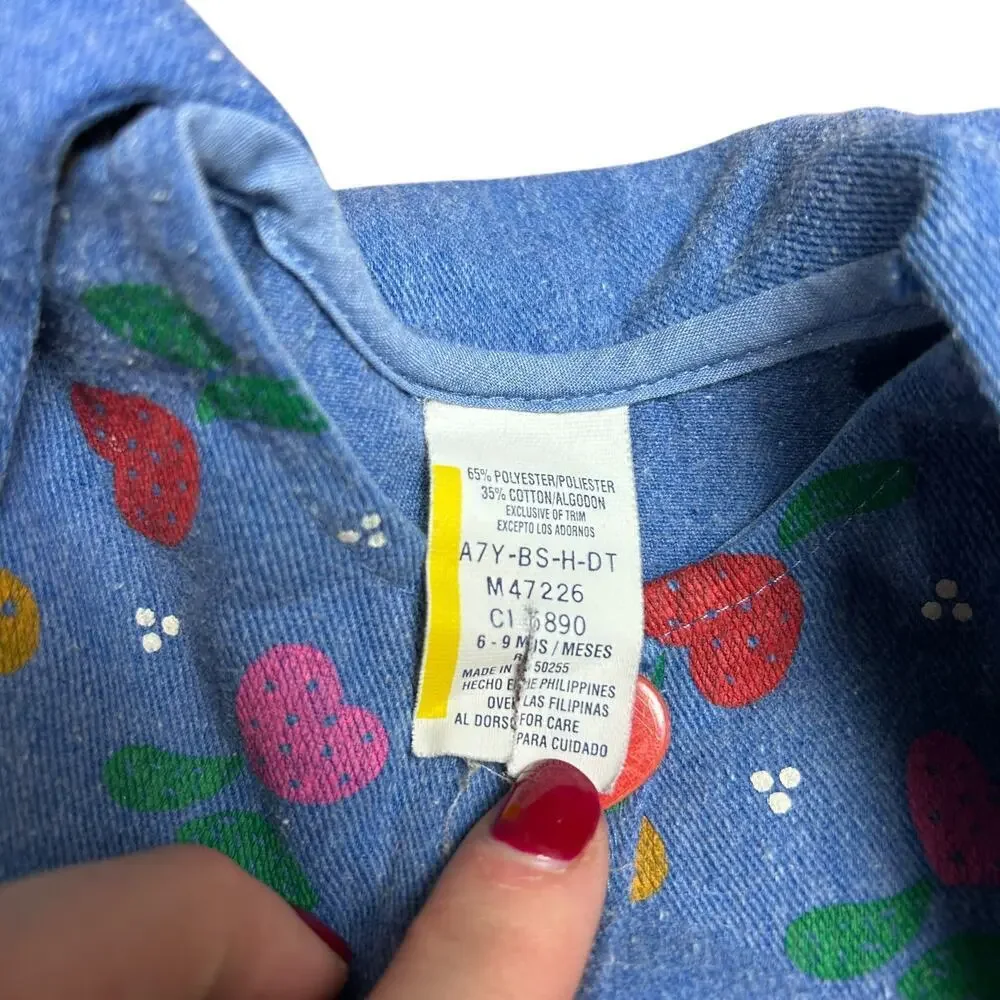 Vintage 90's Denim Jumpsuit Baby Romper All Over Print Floral Strawberry Heart